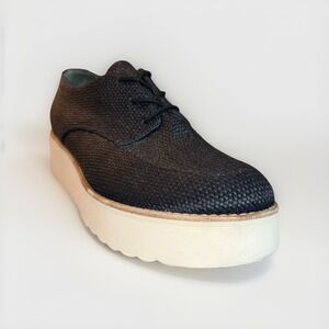 Vince Zina Raffia Platform Sneaker Women's 9M Black Lace Up